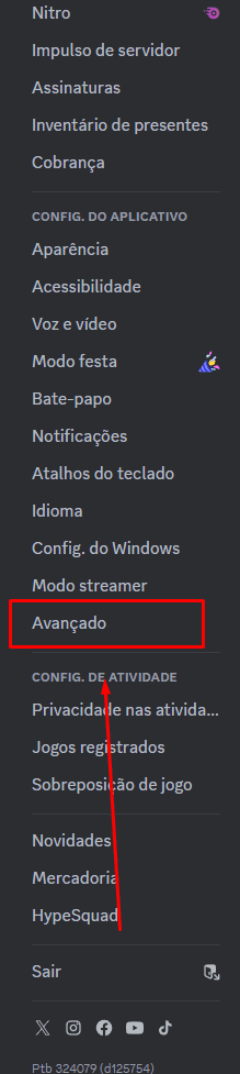 Acessando a aba Avançado
